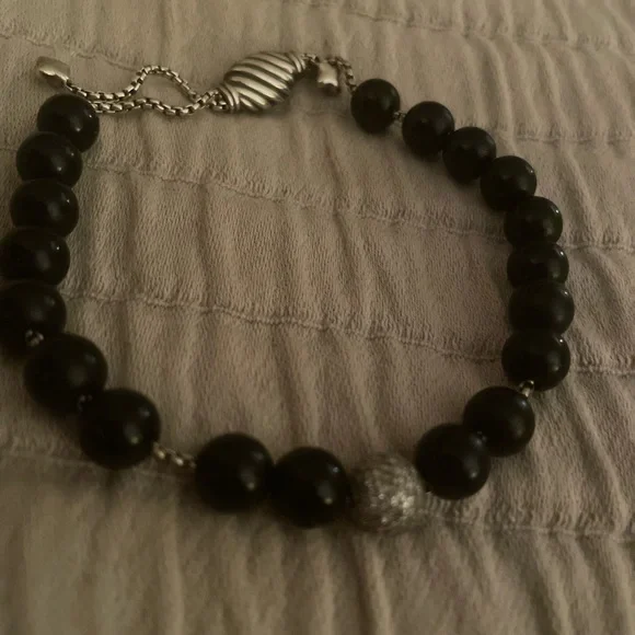David Yurman men's onyx bead adjustable bracelet with diamond bead. Never worn